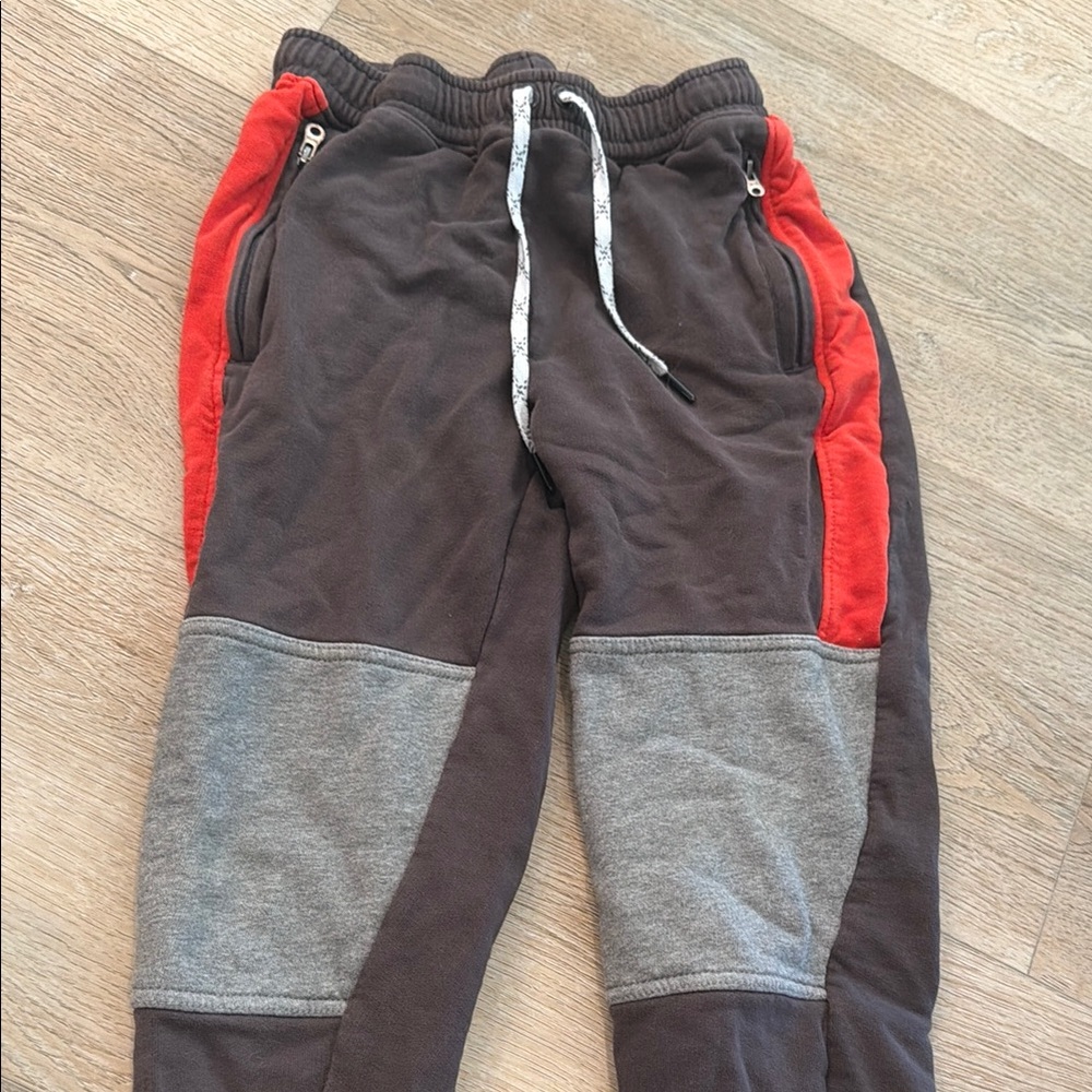 Kids Brown and Red Colorblock Jogger Pants